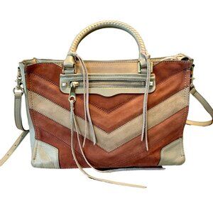 REBECCA MINKOFF Colorblock Chevron Satchel Big Regan Handbag Leather Purse Bag